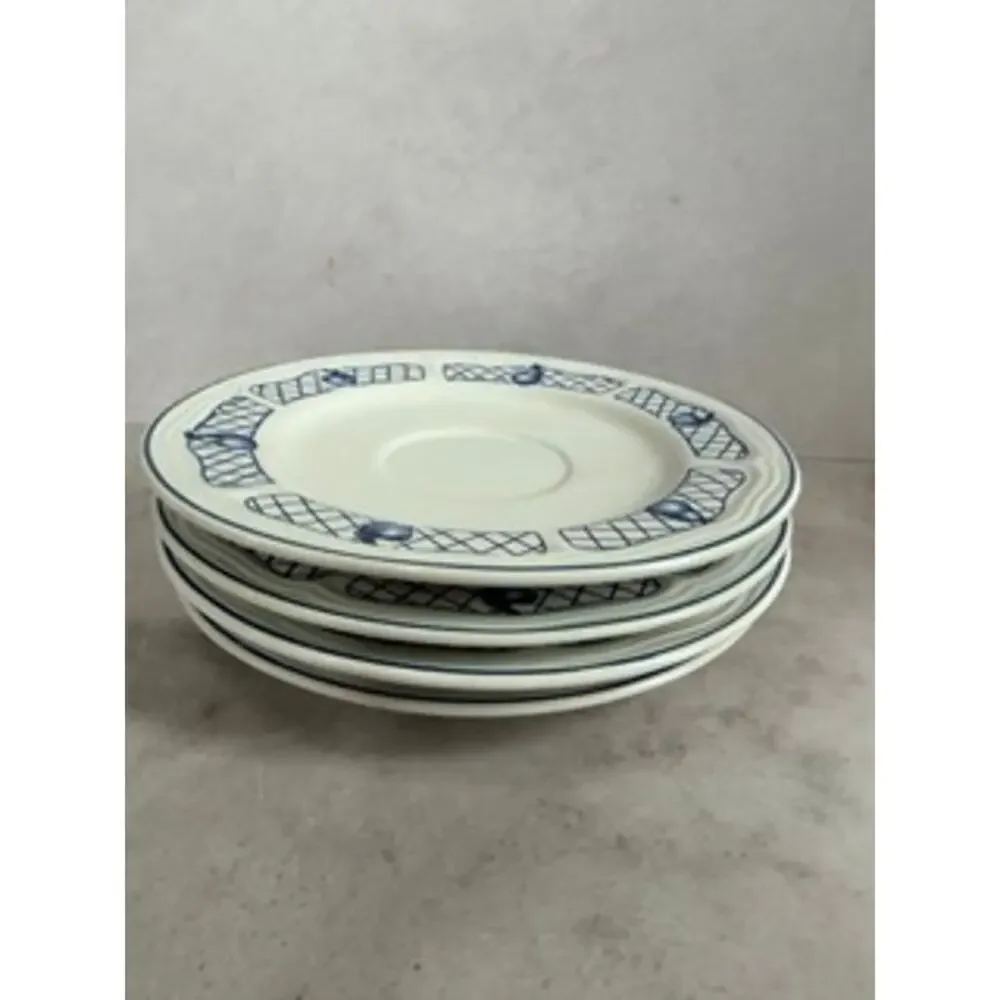 Newcor Stoneware Blue Geometric Saucers Set of 4 China Replacement Dishes